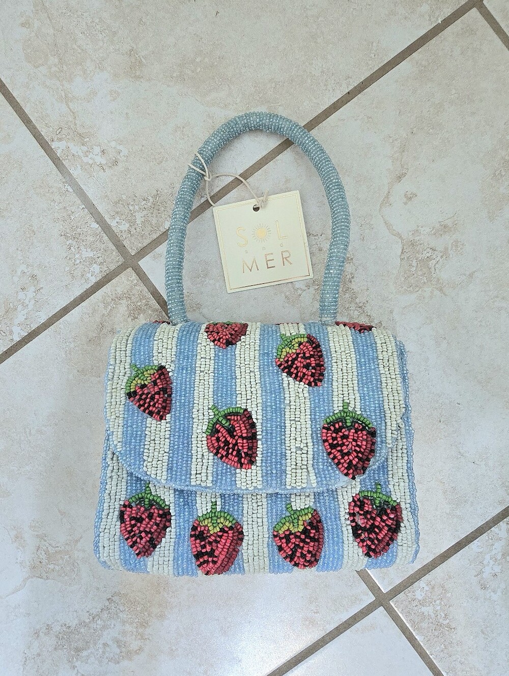 Blue Beaded Strawberry Handbag
